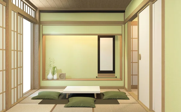 Ruang Hijau Nihon Desain Interior Dengan Kertas Pintu Dan Lemari — Stok Foto