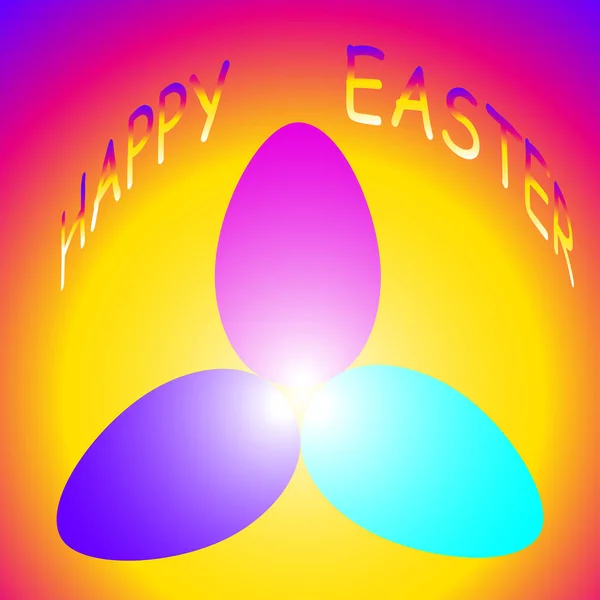 Postcard Image Multi Colored Luminous Easter Eggs Caption Happy Easter — Stock Photo, Image