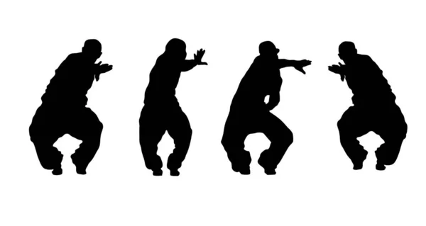 Illustration Vectorielle Silhouettes Personnes Expressives Dansant Funk Hip Hop Lettrage — Image vectorielle