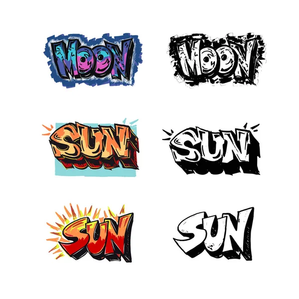 Zestaw Słów Rysujących Komiksach Stylu Graffiti Słońce Smsa Wektor — Wektor stockowy