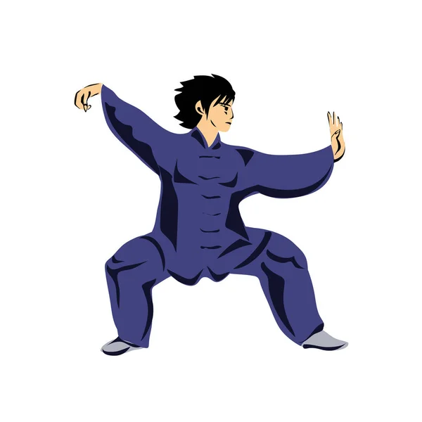 Joven Muestra Una Postura Posición Wushu Ilustración Vectorial — Archivo Imágenes Vectoriales