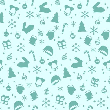 Mutlu Noeller ve Mutlu Yıllar 2017. Noel sezonu el sorunsuz desen çizilmiş. Vektör illüstrasyon. Doodle tarzı. Dekorasyon. Tasarım için kış tatili arka planlar. Kar taneleri, Noel Baba. Mavi