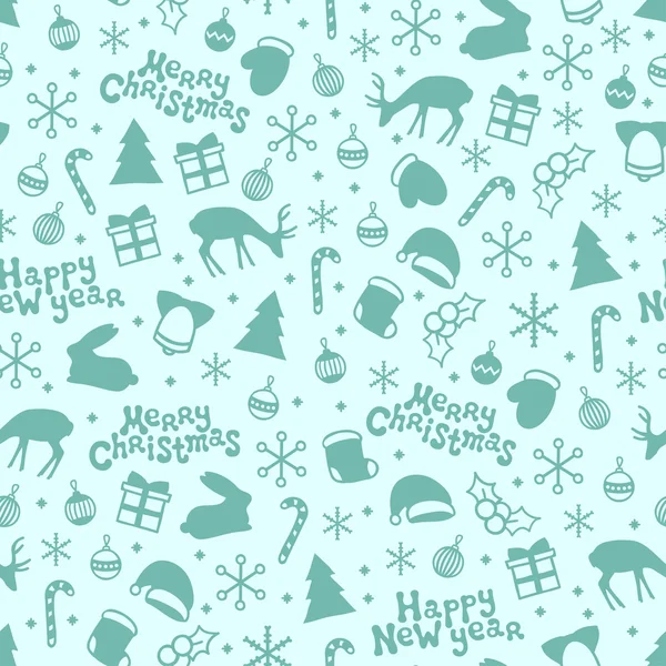 Kellemes karácsonyi ünnepeket és boldog új évet 2017. Karácsonyi szezon kézzel rajzolt varrat nélküli mintát. Vektoros illusztráció. Doodle-stílus. Dekorációk. Téli üdülés hátterek design. Szarvas, hópelyhek, Santa — Stock Vector
