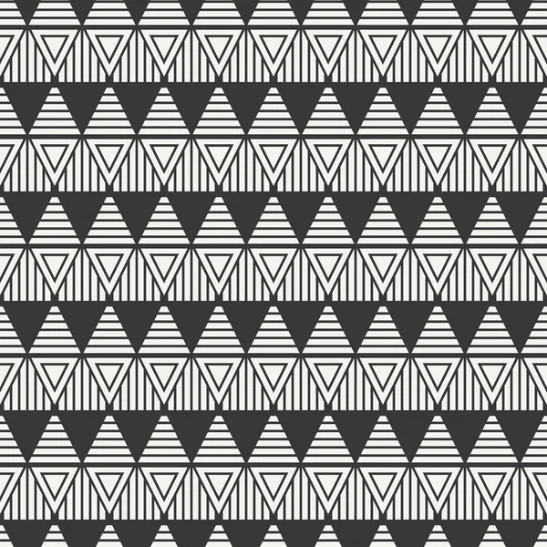 三角形の幾何学的なライン モノクロ抽象ヒップスター シームレス パターン。包装紙。スクラップ ブック。印刷します。ベクトルの図。線形の背景。あなたのデザイン、壁紙のグラフィック テクスチャ. — ストックベクタ