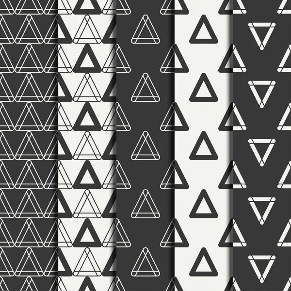 Conjunto de línea geométrica monocromo patrón inconsútil hipster abstracto con triángulo. Papel de envolver. Papel de libro de recortes. Baldosas. Ilustración vectorial. Antecedentes Textura gráfica para su diseño, papel pintado . — Archivo Imágenes Vectoriales