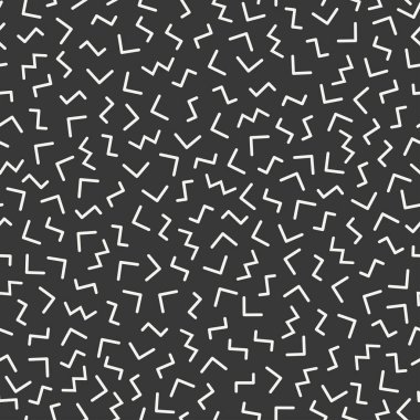 Retro memphis geometrik çizgi kesintisiz desenleri şekillendiriyor. Hippi moda 80-90'lı yılların. Soyut karmakarışık dokular. Siyah ve beyaz. Üçgen. Memphis tarzı baskı, Web sitesi, kumaş tasarımı, afişi, kartlar