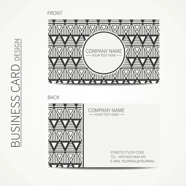 Vector simple business card design. Delta, trigon. Template. Black and white. Business card for corporate business and personal use. Trendy calling card. Geometric monochrome triangle pattern. — Stock Vector