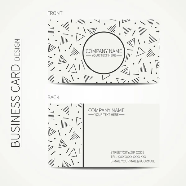 Vector simple business card design. Delta, trigon. Template. Memphis style. Business card for corporate business and personal use. Trendy calling card. Geometric monochrome triangle pattern. — Stock Vector