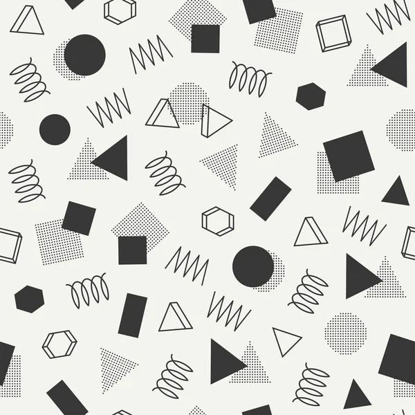 Ligne géométrique memphis rétro forme des motifs sans couture. Mode hippie 80-90. Textures confuses abstraites. Noir et blanc. Lignes de zigzag. Triangle. Style Memphis pour l'impression, site web, design, affiche . — Image vectorielle