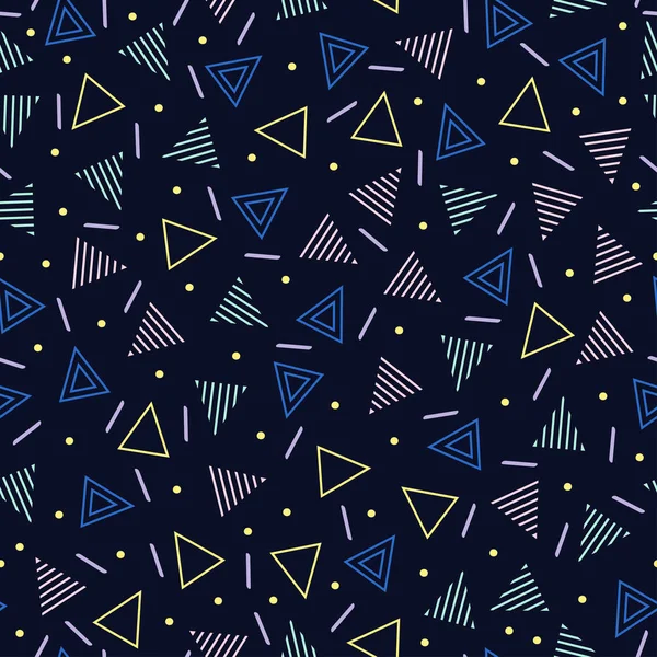 Retro memphis geometrische lijn vormen naadloze patronen. Hipster fashion 80-90s. Abstracte wirwar texturen. Zigzag lijnen. Driehoek. Memphis stijl voor afdrukken, website, design, poster. — Stockvector