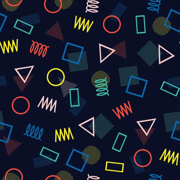 Retro memphis geometrische lijn vormen naadloze patronen. Hipster fashion 80-90s. Abstracte wirwar texturen. Zigzag lijnen. Driehoek. Memphis stijl voor afdrukken, website, design, poster. — Stockvector