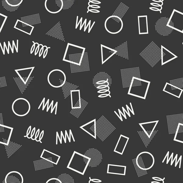 Retro memphis geometric line shapes seamless patterns. Hipster fashion 80-90s. Abstract jumble textures. Black and white. Zigzag lines. Triangle. Memphis style for printing, website, design, poster. — Stock Vector