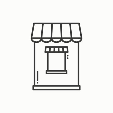 İnce çizgi Icons set. Benzin, Bilet gişesi. Gıda kiosk, arabası, mobil kafe, dükkan, ticaret sepeti. Vektör stili doğrusal simgeler. İzole illüstrasyon. Sembolleri. İtiraz ediyorum. Satılık