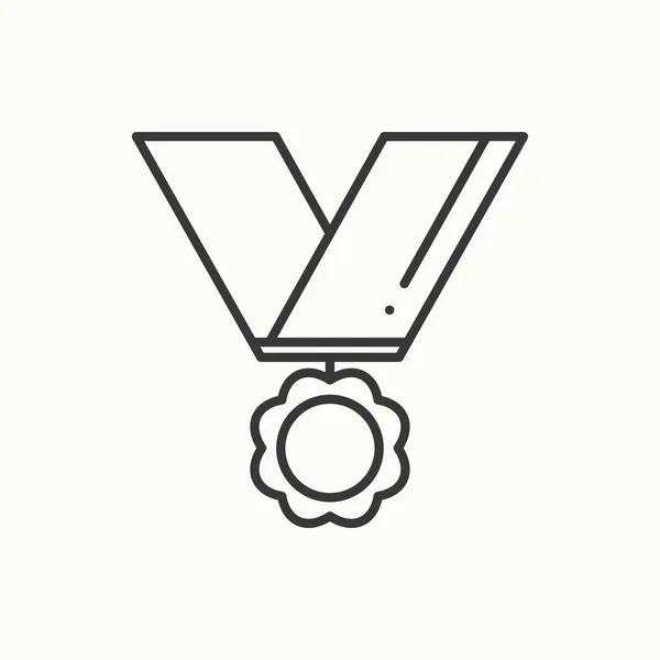 Prémio de medalha de ouro com fita. Ícone fino da linha vencedora. Primeiro lugar conquista campeão de liderança. Primeiro lugar. Ilustração isolada do vetor. Design plano linear. Símbolos de sucesso. Objeto. Assina. Distintivo — Vetor de Stock