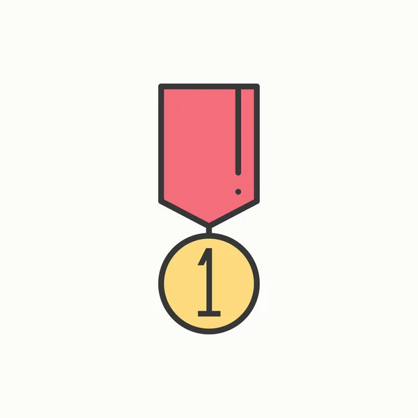 1re place médaille d'or avec ruban. Ligne gagnante icône mince. Premier champion du leadership. Illustration vectorielle isolée. Design linéaire plat. Symboles de réussite. L'objet. Signez. Insigne — Image vectorielle