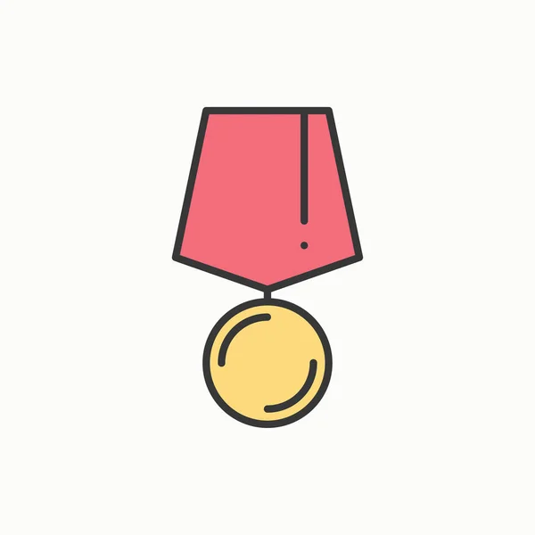 Gouden medaille award met lint. Winnaar lijn dun pictogram. Eerste plaats leiderschap kampioen prestatie. 1e plaats. Geïsoleerd vectorillustratie. Lineaire platte ontwerp. Succes symbolen. Object. Teken. Badge — Stockvector