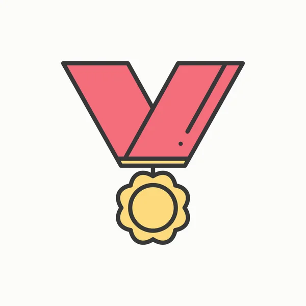 Gold medal award with ribbon. Winner line thin icon. First place leadership champion achievement. 1st place. Vector isolated illustration. Linear flat design. Success symbols. Object. Sign. Badge — Stock Vector