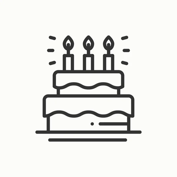 誕生日ケーキ、キャンドル アイコンとパイ。お誕生日おめでとう。パーティーお祝い誕生日休日イベント カーニバルお祭り。ライン パーティー要素のアイコン。ベクトル直線的なデザイン。イラスト。シンボル。お祝い. — ストックベクタ