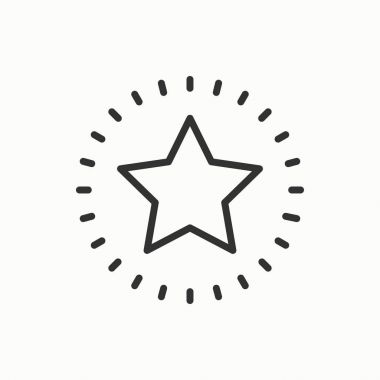 Yıldız satırı anahat simgesi. En iyi seçim, favori işareti, derecelendirme sembolü. Trendy izole düz stil. Vektör basit doğrusal tasarımı. Resimde. İnce öğesi.