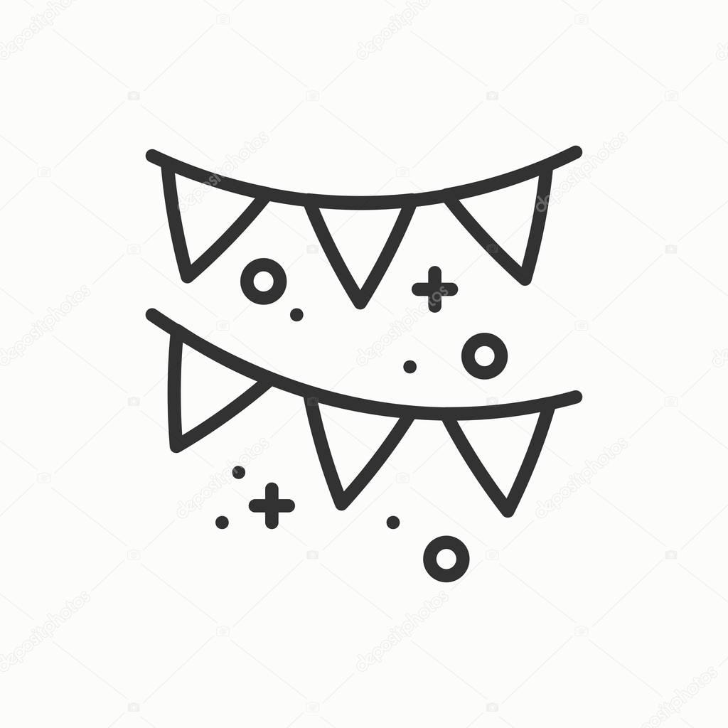 Confetti, tinsel icon. Falling tiny pieces. Party celebration birthday holidays event carnival festive. Thin line party basic element icon. Vector linear design. Illustration. Symbols. Congratulation