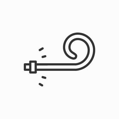 Doğum günü düdük simgesi. Parti üfleyici gürültü maker. Kutlama mutlu yıllar tatil olay karnaval şenlikli. İnce çizgi parti temel öğesi simgesi. Vektör basit doğrusal tasarımı. Resimde. Sembolleri