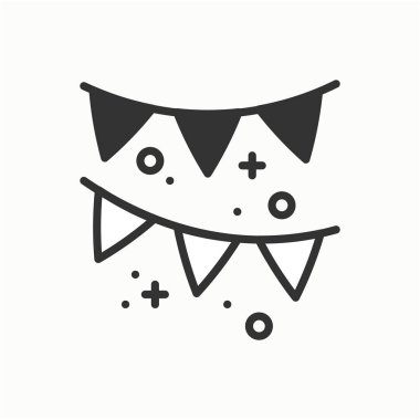 Konfeti, tinsel simgesi. Düşen küçük parçalar. Parti kutlama doğum günü tatil olay karnaval şenlikli. İnce çizgi parti temel öğesi simgesi. Vektör Lineer tasarım. Resimde. Sembolleri. Kutlama.