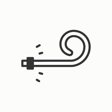 Doğum günü düdük simgesi. Parti üfleyici gürültü maker. Kutlama mutlu yıllar tatil olay karnaval şenlikli. İnce çizgi parti temel öğesi simgesi. Vektör basit doğrusal tasarımı. Resimde. Sembolleri