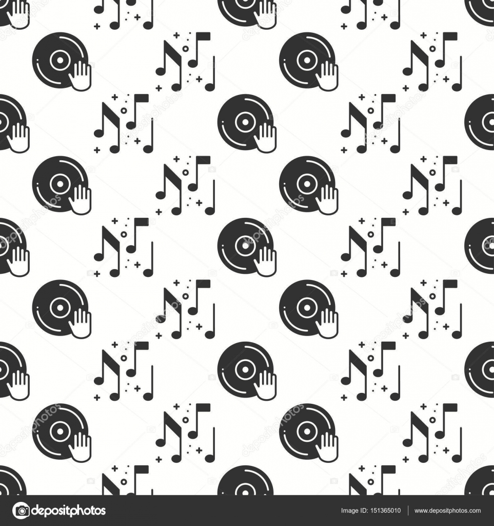 ビニール レコードのディスコ ダンス ナイトライフ シームレス パターン Dj ディスク ジョッキー ターン テーブル アイコン パーティーのお祝いの装飾要素 ベクトルの図 背景 黒と白のグラフィックのテクスチャ ストックベクター C Krolja