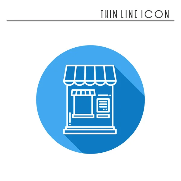 İnce çizgi Icons set. Benzin, Bilet gişesi. Gıda kiosk, arabası, mobil kafe, dükkan, ticaret sepeti. Vektör stili doğrusal simgeler. İzole illüstrasyon. Sembolleri. İtiraz ediyorum. Satılık siluet — Stok Vektör