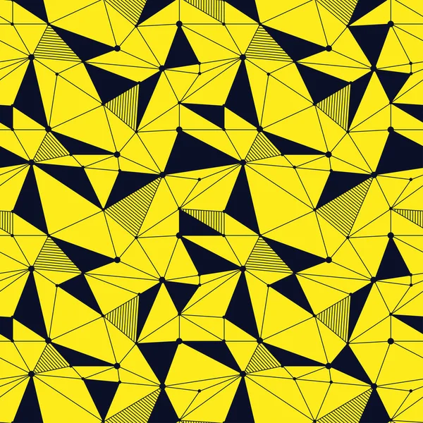 Geometrische Linie Hipster nahtlose Muster mit Dreieck, Punkt. vernetztes abstraktes lineares Gitter. Retro-Sammelalbum. Vektorillustration. memphis formt Hintergrund. abstraktes Durcheinander grafischer Textur. — Stockvektor