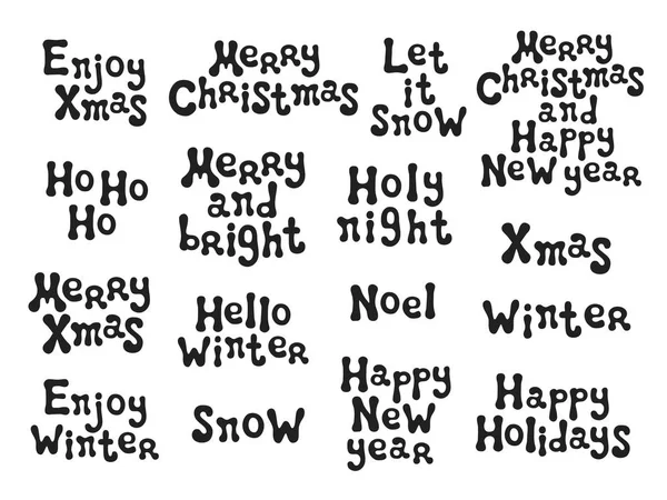 Christmas and New Year calligraphy phrases set. Handwritten brush seasons lettering collection. Xmas phrases. Hand drawn design elements. Happy holidays. Greeting card text. Christmas calligraphy. — Stock Vector