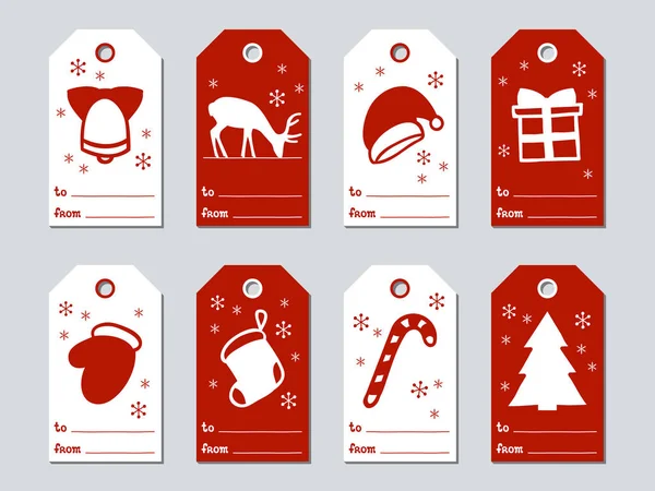 Noel ve yeni yıl hediye etiketleri. Xmas kümesi kartları. Elle çizilmiş öğeleri. Tatil kağıt etiket kırmızı ve beyaz koleksiyonu. Mevsimlik rozet Satılık tasarım. Doku. Yazdırın. Vektör çizim. Yazı.