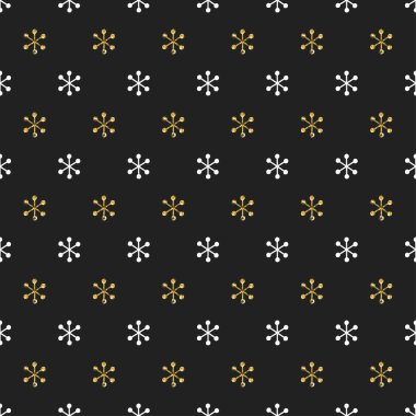 Noel Yılbaşı kar taneleri ile seamless modeli. Tatil arka plan. Altın kar tanesi. Xmas kış dekorasyonu. Altın doku. El vektör çizim çekilmiş. Kar desen. Hediye kağıt ambalaj.