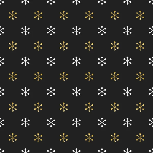 Christmas New Year seamless pattern with snowflakes. Holiday background. Gold snowflakes. Xmas winter decoration. Golden texture. Hand drawn vector illustration. Snow pattern. Wrapping gift paper. — Stock Vector