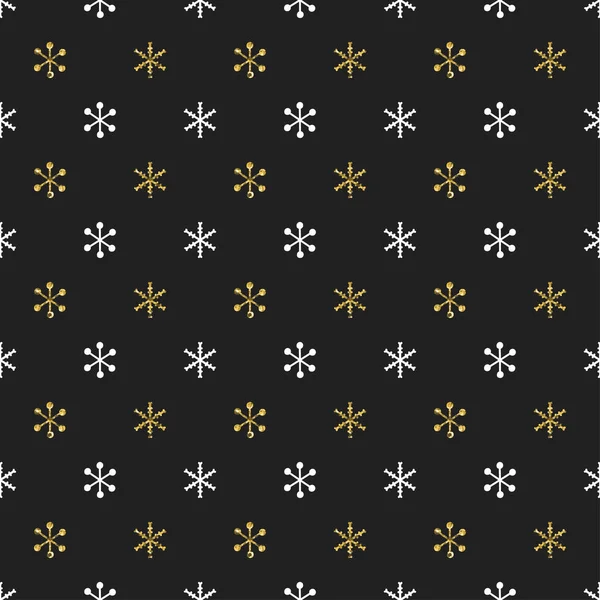 Christmas New Year seamless pattern with snowflakes. Holiday background. Gold snowflakes. Xmas winter decoration. Golden texture. Hand drawn vector illustration. Snow pattern. Wrapping gift paper. — Stock Vector