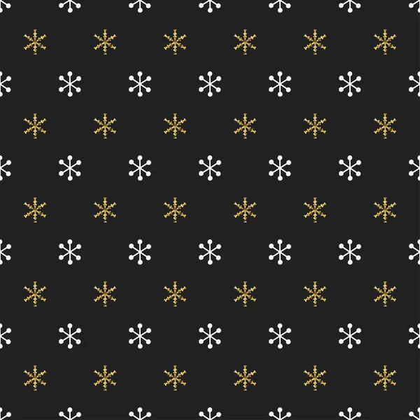 Christmas New Year seamless pattern with snowflakes. Holiday background. Gold snowflakes. Xmas winter decoration. Golden texture. Hand drawn vector illustration. Snow pattern. Wrapping gift paper. — Stock Vector