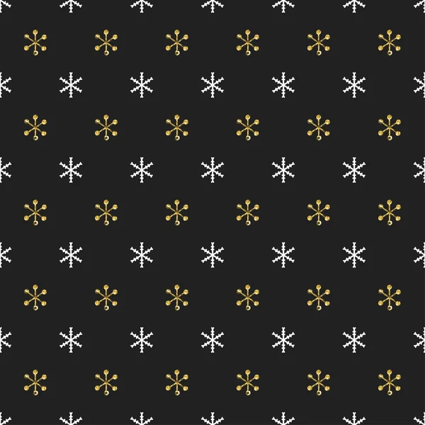 Christmas New Year seamless pattern with snowflakes. Holiday background. Gold snowflakes. Xmas winter decoration. Golden texture. Hand drawn vector illustration. Snow pattern. Wrapping gift paper. — Stock Vector