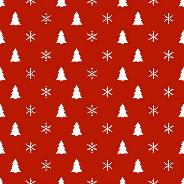 Nouvel An de Noël motif sans couture avec des flocons de neige arbre de Noël. Fond de vacances. Décoration d'hiver de Noël. Texture festive. Illustration vectorielle dessinée main. Motif de neige. Emballage papier cadeau . — Image vectorielle