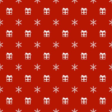 Noel Yılbaşı kar taneleri hediye mevcut ile seamless modeli. Tatil arka plan. Xmas Kış moda dekorasyon. Festival doku. El vektör çizim çekilmiş. Kar desen. Hediye kağıt ambalaj.