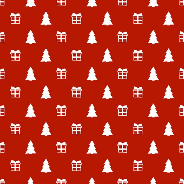 크리스마스 새 해 선물 크리스마스 트리와 함께 완벽 한 패턴입니다. 휴일 배경입니다. 유행 선물입니다. 크리스마스 겨울 낙서 장식입니다. 축제 텍스처입니다. 손으로 그린 벡터 일러스트 레이 션. 선물 포장지. — 스톡 벡터