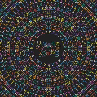 Neşeli Noel kartı. 2018 Noel kartpostal tebrik. Elle çizilmiş çizgili kenarlığı ve çerçeve. Hat ifade. El yazısı sezon yazı. Kış tatili. Trendy doodle tarzı. Yeni yıl fırçalar tasarım.