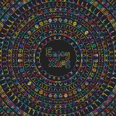 Noel kartı tadını çıkarın. 2018 Noel kartpostal tebrik. Elle çizilmiş çizgili kenarlığı ve çerçeve. Hat ifade. El yazısı sezon yazı. Kış tatili. Trendy doodle tarzı. Yeni yıl fırçalar tasarım.