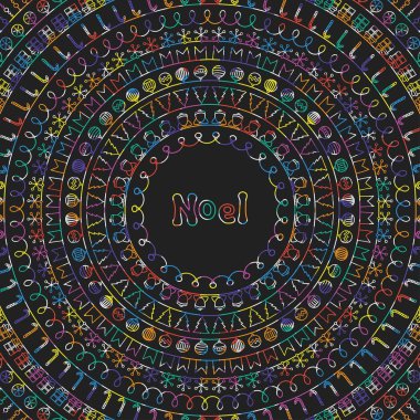 Noel kartı. 2018 Noel kartpostal tebrik. Elle çizilmiş çizgili kenarlığı ve çerçeve. Hat ifade. El yazısı sezon yazı. Kış tatili. Trendy doodle tarzı. Yeni yıl fırçalar tasarım.