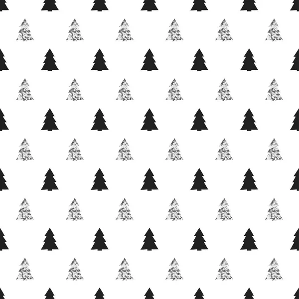 Christmas, New Year seamless pattern with christmas tree. Holiday background. Silver christmas tree. Xmas winter festive decoration. Shiny texture. Trendy vector illustration. Wrapping gift paper. — Stock Vector
