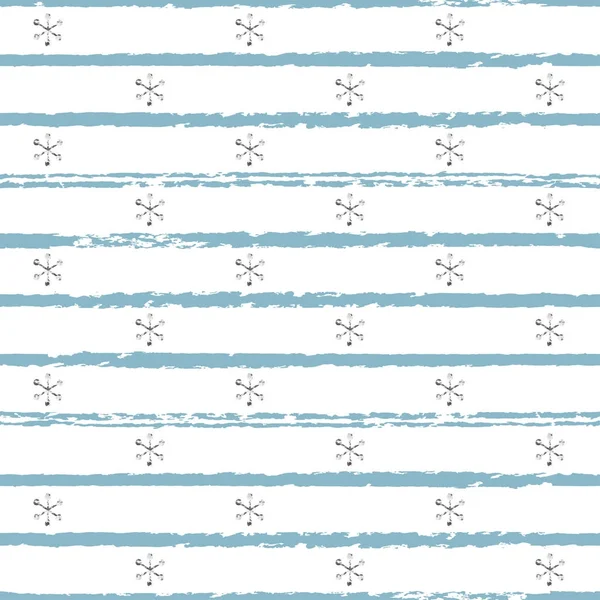 Glitter silver striped Christmas New Year seamless pattern with snowflakes. Paint brush strokes background. Silver snowflakes. Stripes lines. Vector illustration. Hipster trendy wrapping gift paper. — Stock Vector
