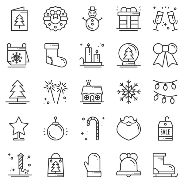 Noel tatil ince çizgi Icons set. Yeni yıl kutlama anahat koleksiyonu. Temel xmas kış öğeleri. Vektör basit düz doğrusal tasarımı. Modern trendy illüstrasyon. Sembolleri. Noel ayarlamak.