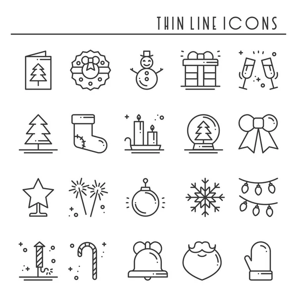 Noel tatil ince çizgi Icons set. Yeni yıl kutlama anahat koleksiyonu. Temel xmas kış öğeleri. Vektör basit düz doğrusal tasarımı. Modern trendy illüstrasyon. Sembolleri. Noel ayarlamak. — Stok Vektör