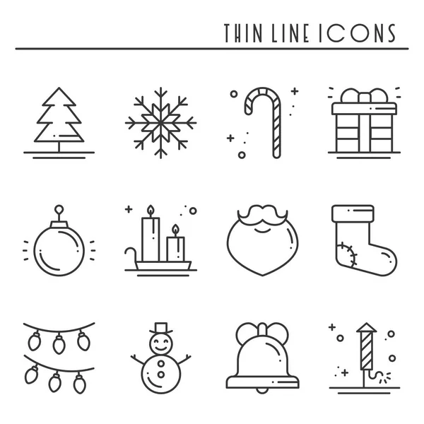 Noel tatil ince çizgi Icons set. Yeni yıl kutlama anahat koleksiyonu. Temel xmas kış öğeleri. Vektör basit düz doğrusal tasarımı. Modern trendy illüstrasyon. Sembolleri. Noel ayarlamak. — Stok Vektör