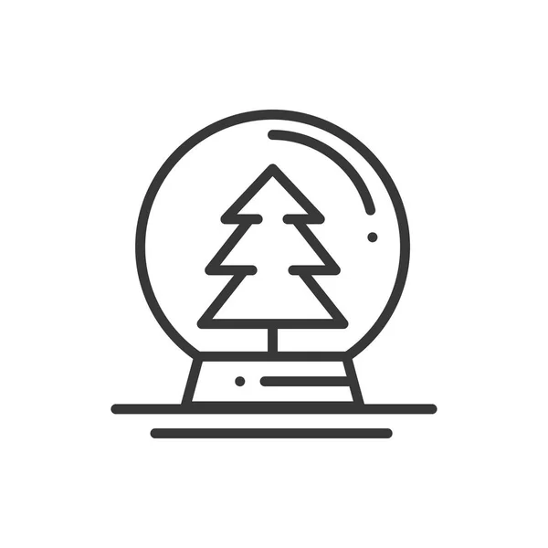 クリスマス雪ボール細い線のアイコン。トウヒのクリスマス ツリーのモミ。新年のお祝いには、絵文字が装飾されています。クリスマス冬要素。ベクトルのシンプルなフラット デザイン。ロゴの図。シンボル。雪グローブ ボール. — ストックベクタ