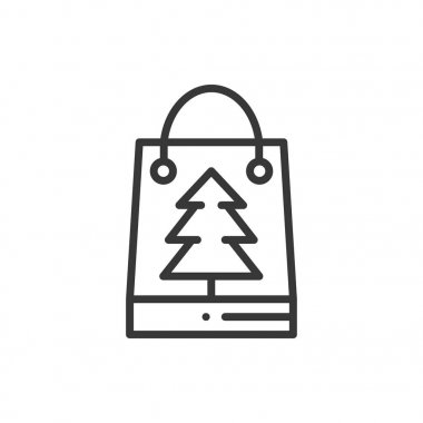 Noel hediye ince çizgi simgesi. Mevcut alışveriş, satış. Yeni yıl kutlama anahat piktogram dekore edilmiştir. Xmas kış satış-Out öğesi. Vektör basit düz doğrusal tasarımı. Logo illüstrasyon. Sembolleri.